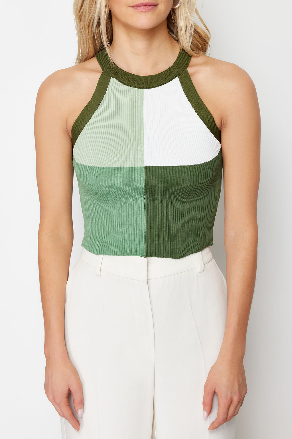 Trendyolmilla Haki Crop Renk Bloklu Bluz TWOSS22BZ0402  фото 4