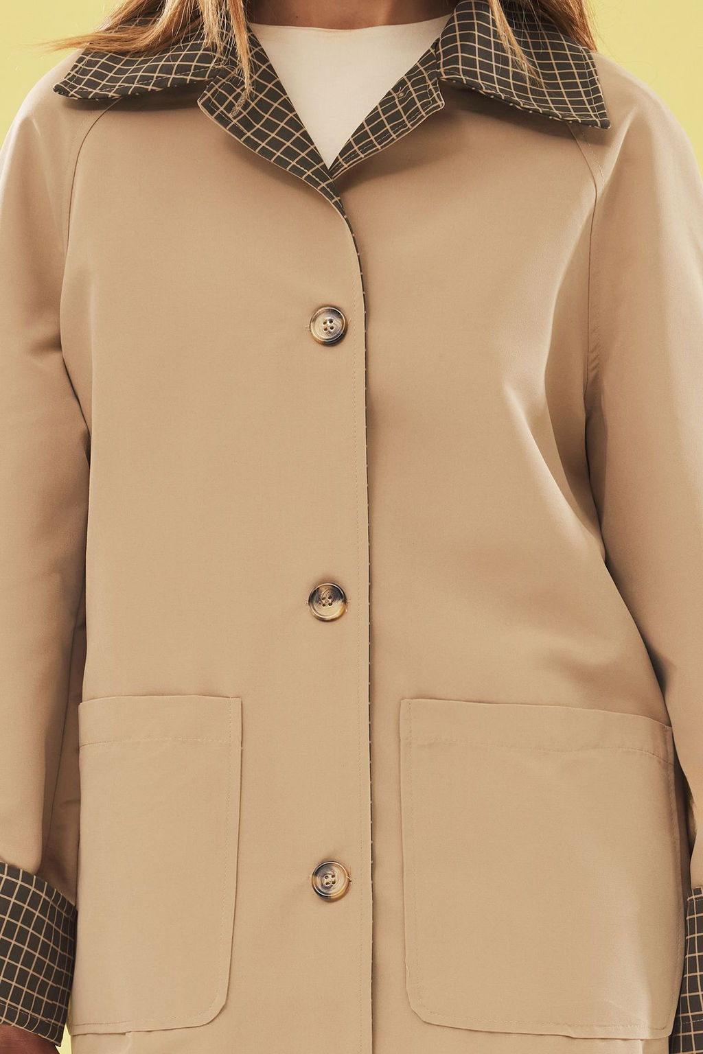 Trendyolmilla Bej Ekose Astarl? Regular Midi Trenckot TWOAW25TR00043  фото 4