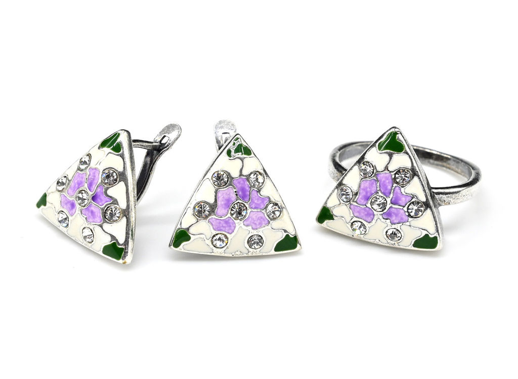 Кольцо и Серьги с горячей эмалью размер 19.