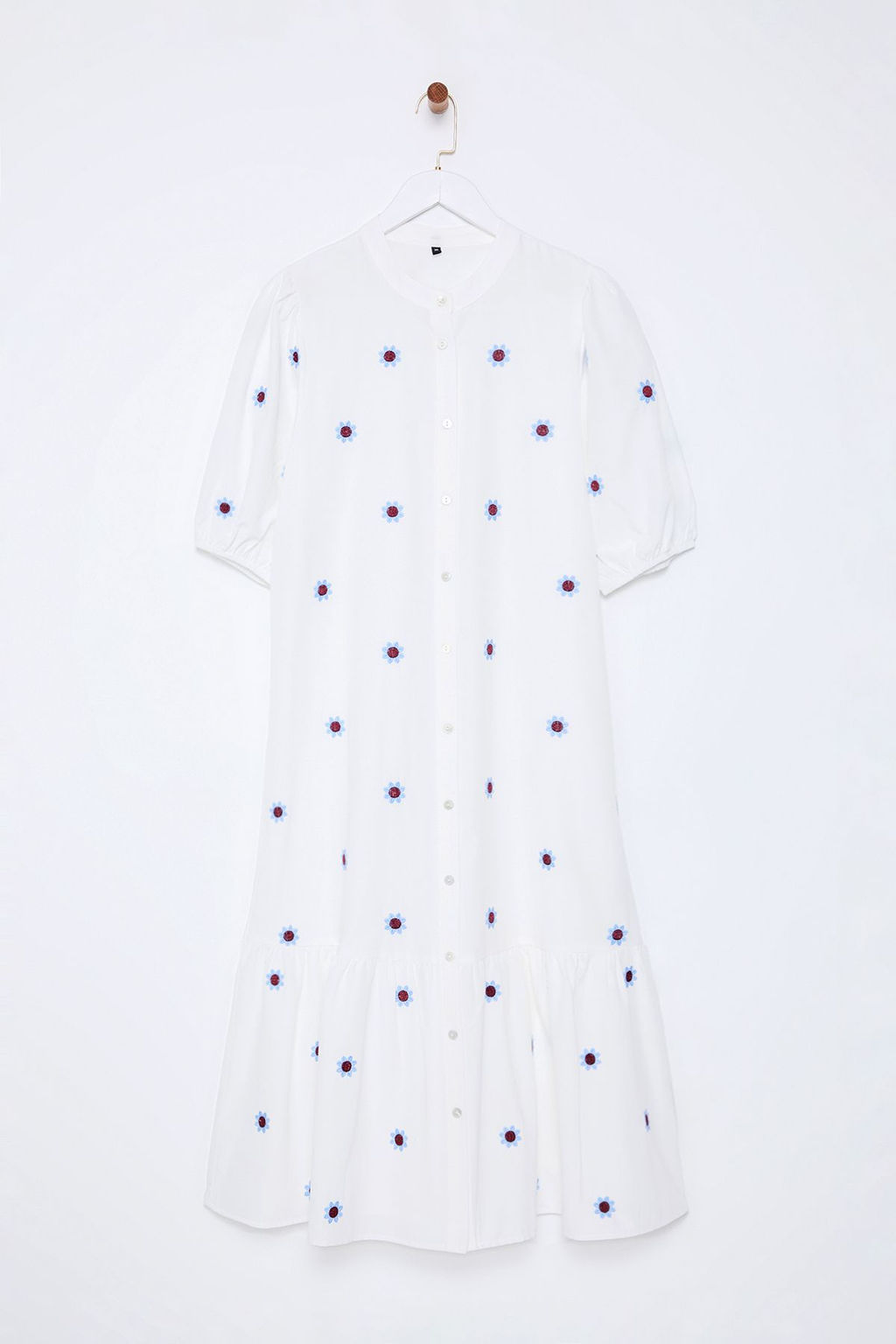 TRENDYOLMILLA Ekru Cicek Nak?sl? Midi Dokuma Gomlek Elbise TWOSS25EL00039 фото 6