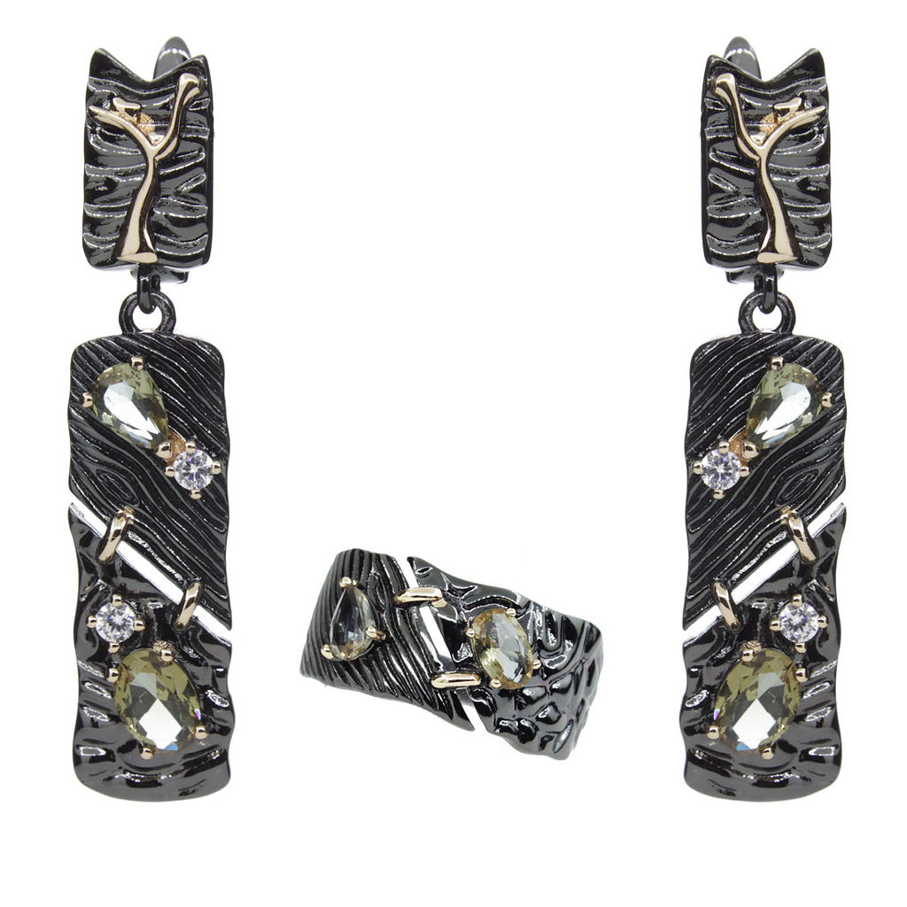 Комплект Шарлота султанит покрытие под золото, размеры кольца: 17, 18, 19, 20 - Agat77 фото 2