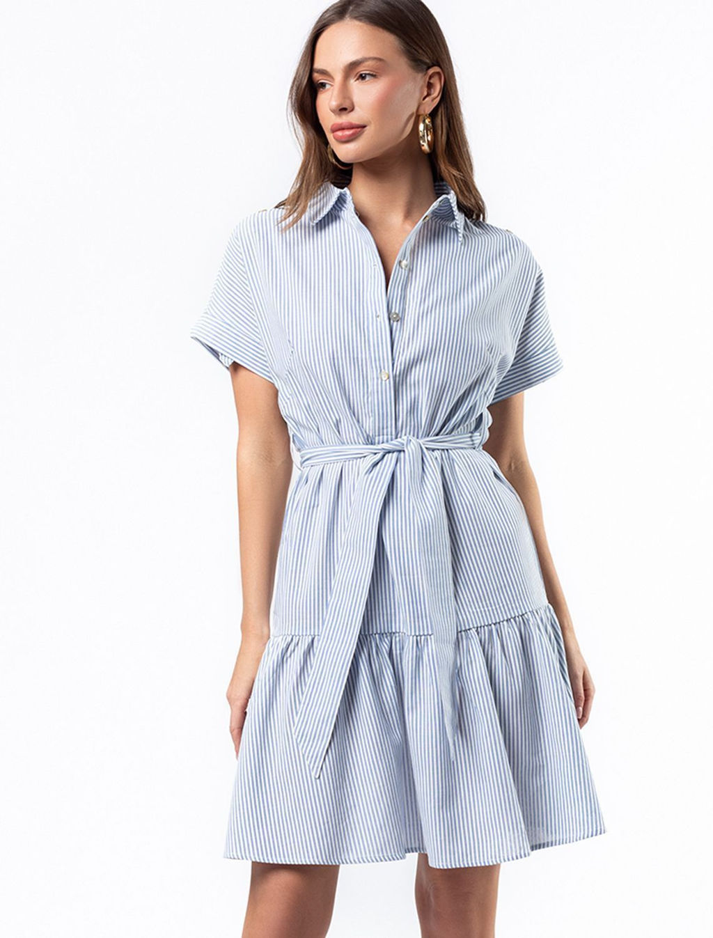 Платье из тонкого хлопка с фактурной полосой