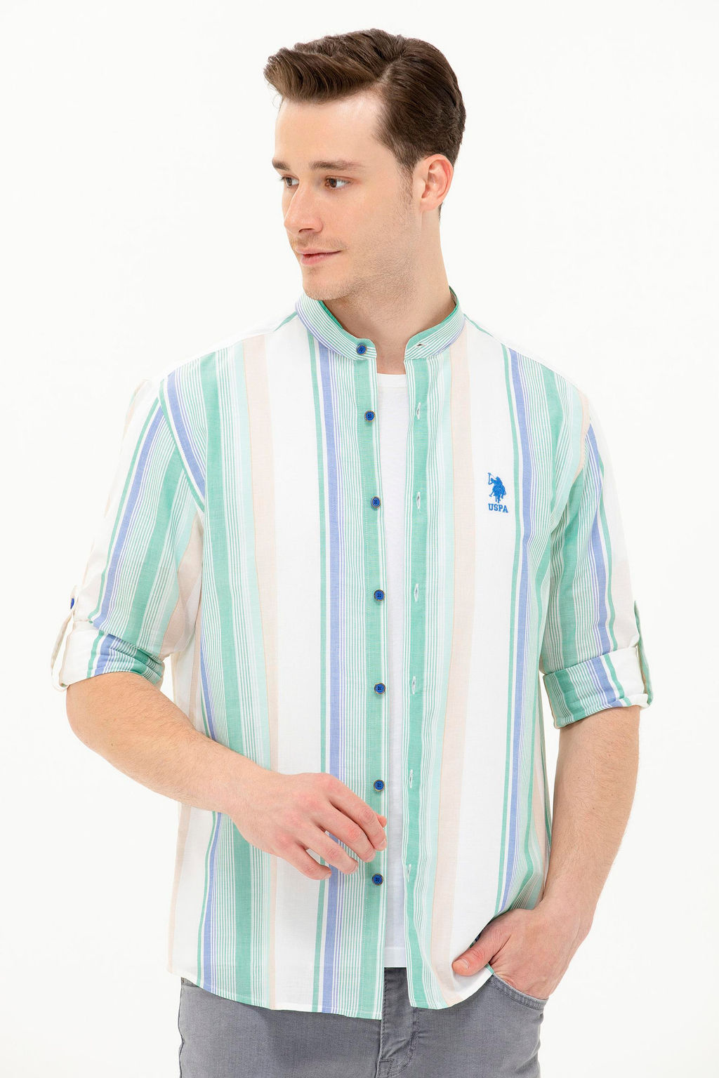 Мужская зеленая рубашка с длинным рукавом - U.s. polo assn фото 2