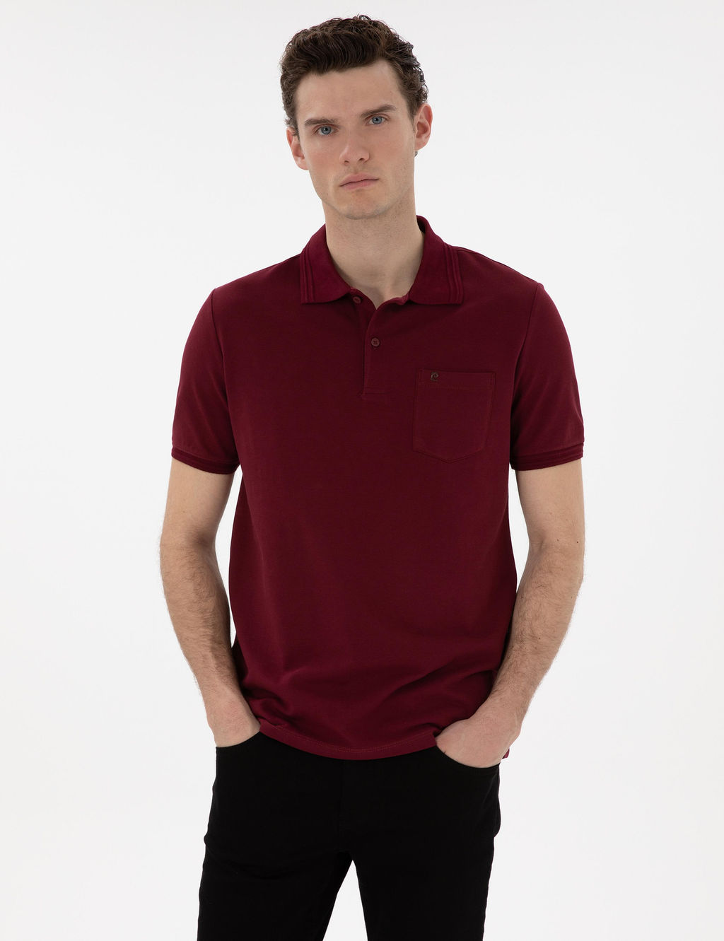 Bordo Regular Fit %100 Pamuk Polo Yaka Basic Ti__rt