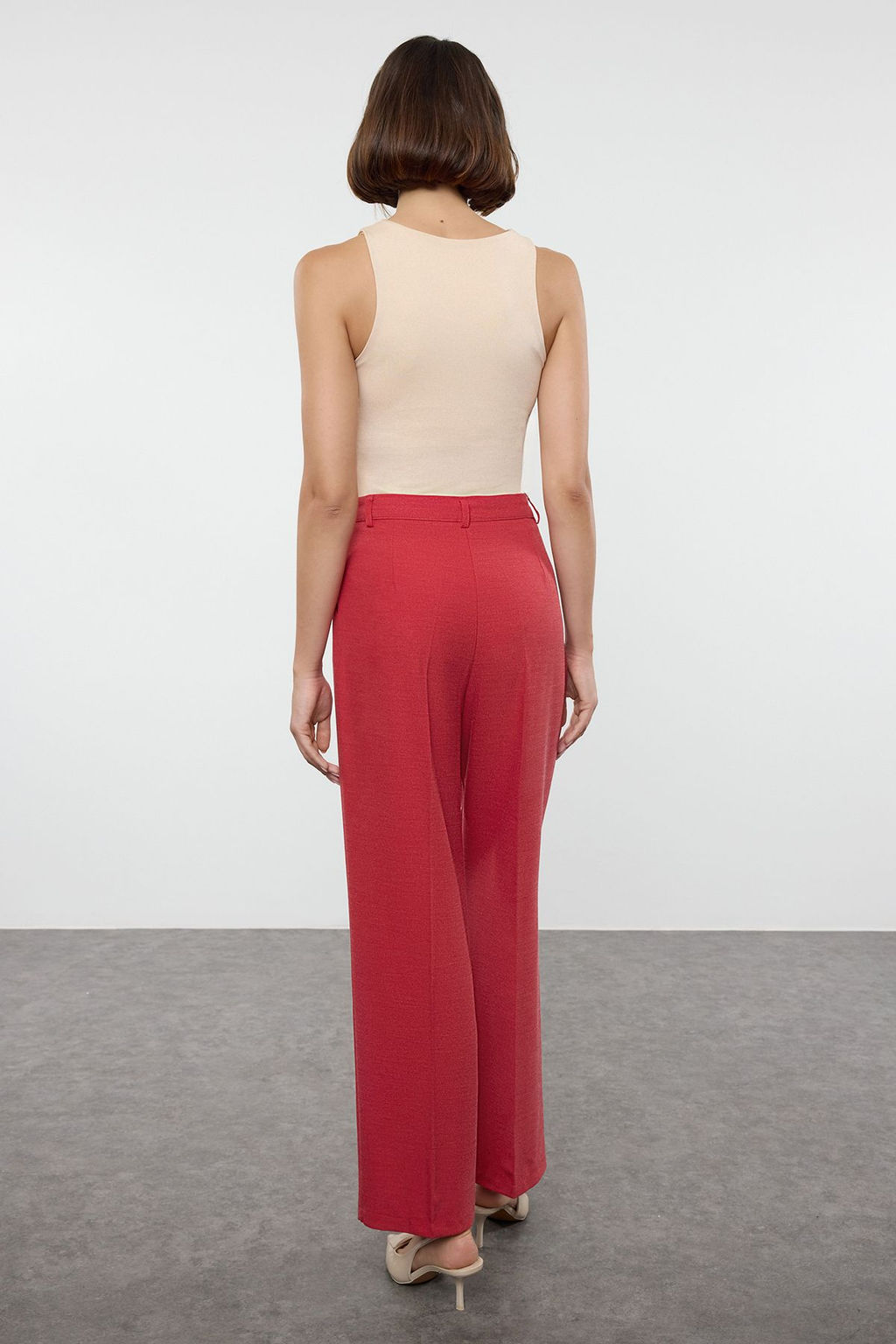 Limited Edition Kiremit Straight/Duz Kesim Pilili Kumas Dokuma Pantolon TWOAW23PL00401