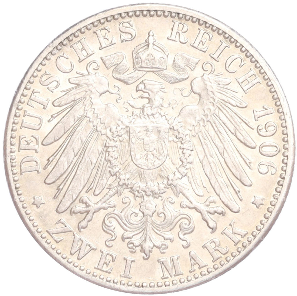 Монета 2 марки 1906 года G Германия (Баден)