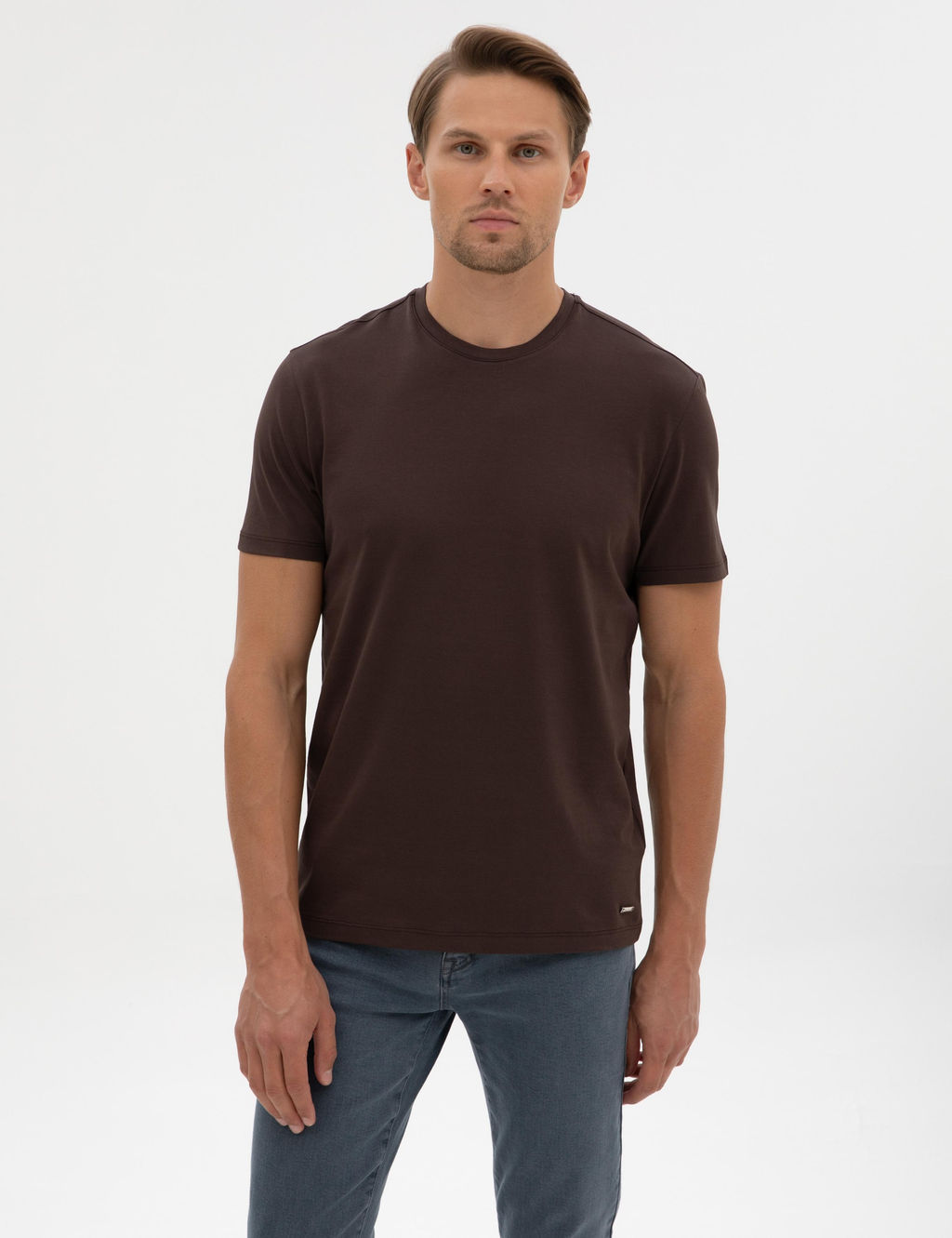Kahverengi Slim Fit Basic Ti__rt