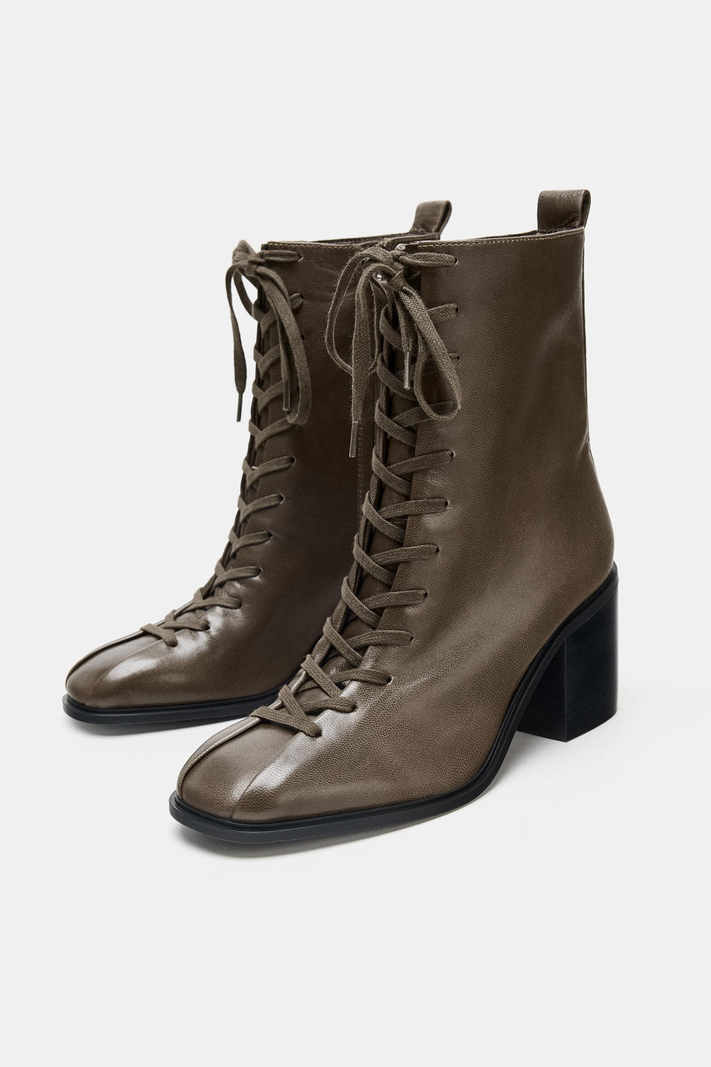 LEATHER LACE-UP ANKLE BOOTS - Zara фото 10