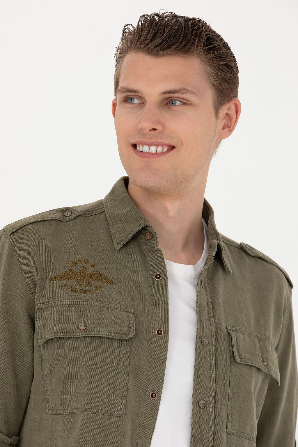 U. S. Polo Assn / Мужская рубашка цвета хаки с длинным рукавом - U.s. polo assn фото 16
