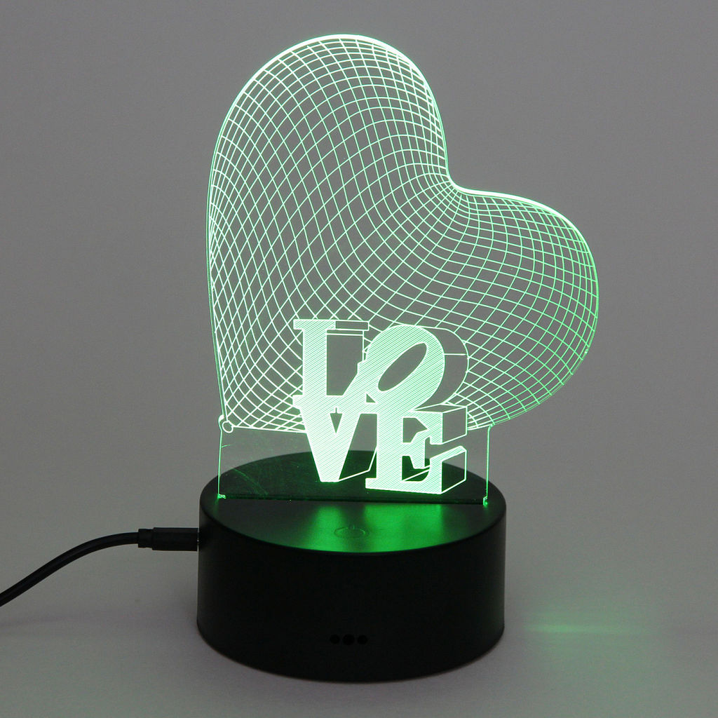 Цена за 2 шт. Светильник ночник "3D-LOVE" на пластиковой подставке, с включателем USB