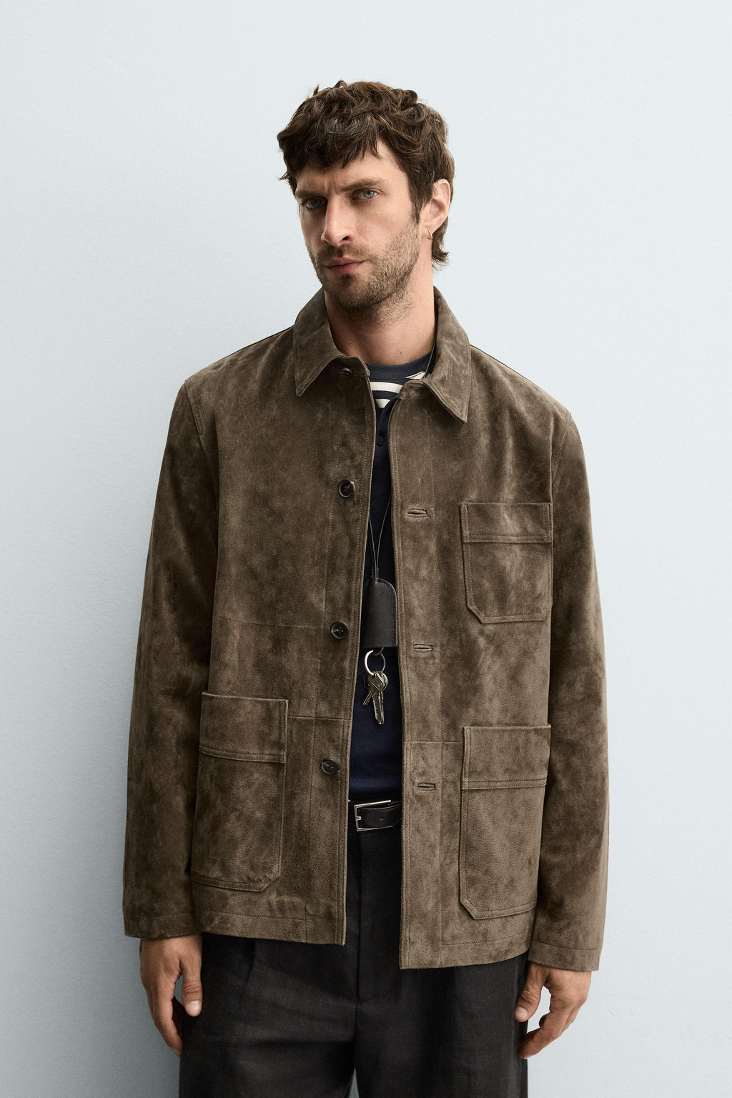 SPLIT SUEDE LEATHER OVERSHIRT - Zara фото 2