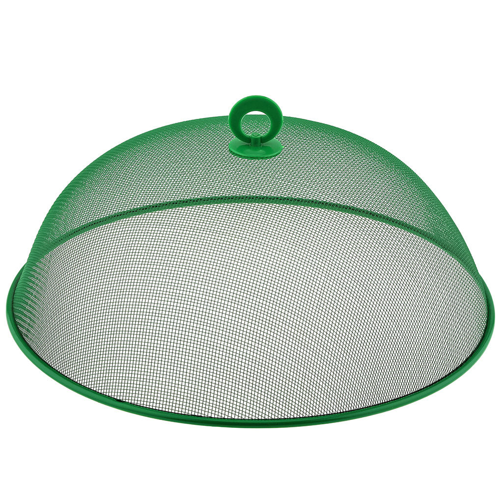 Крышка-сетка для защиты от насекомых металлическая, окрашенная д35см h12,5см, пластмассовая ручка, цвета в ассортименте: синий; зеленый; красный (Китай) - Домашняя мода фото 2