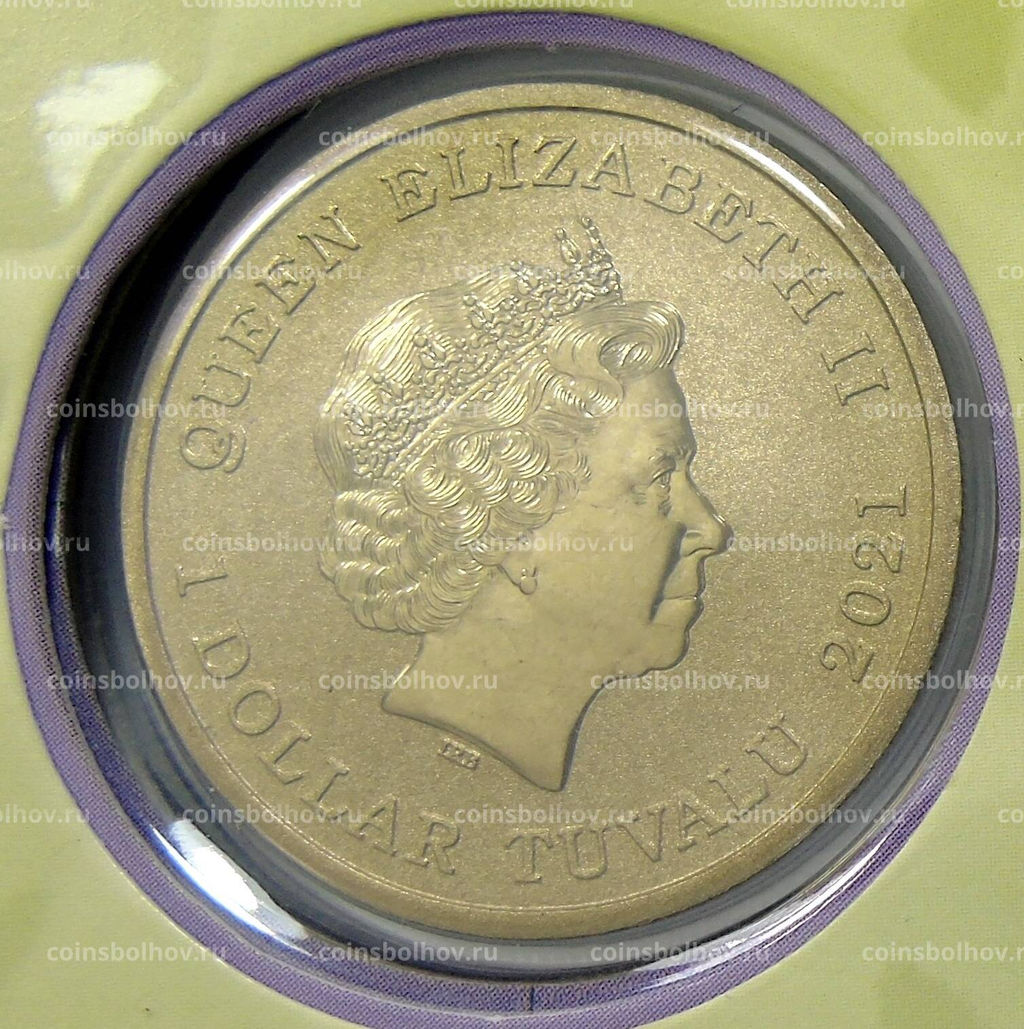 Монета 1 доллар 2021 года Тувалу  Великолепный пёстрый голубь (в конверте с маркой)