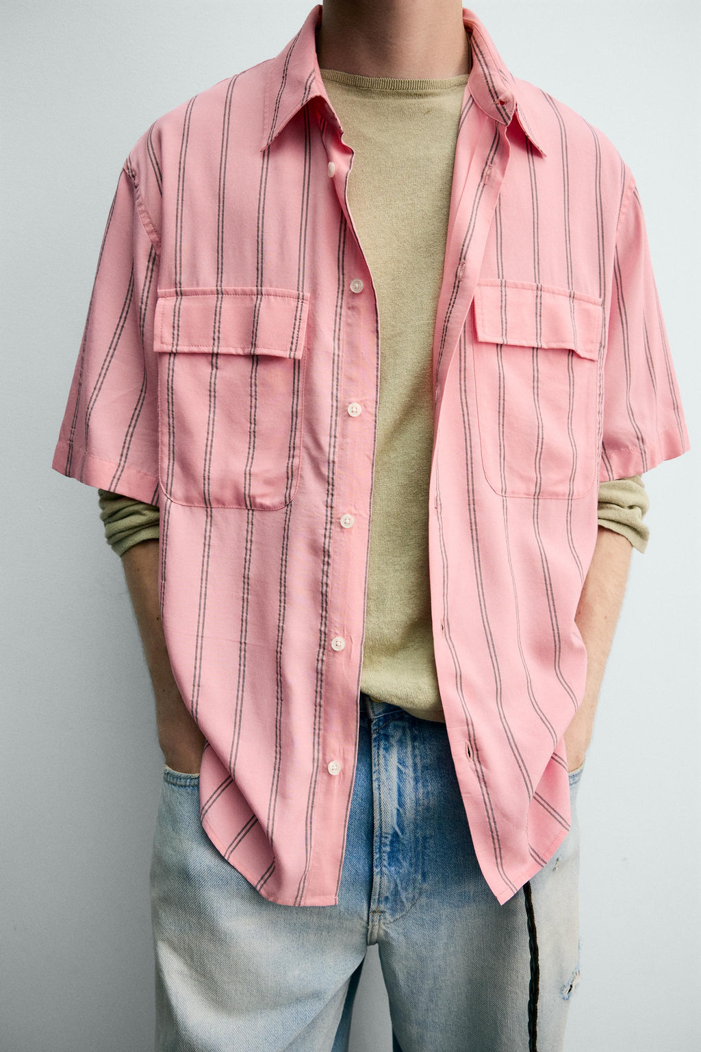 CAMISA FLUIDA RAYAS BOLSILLOS / Rosa - Zara фото 6
