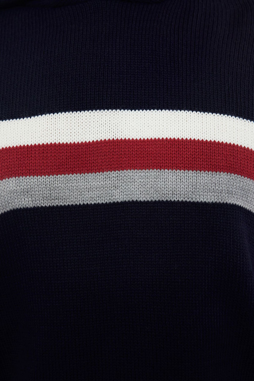 Lacivert Slim Dar Kesim Kapusonlu Cizgili Triko Kazak TMNAW21KZ0517