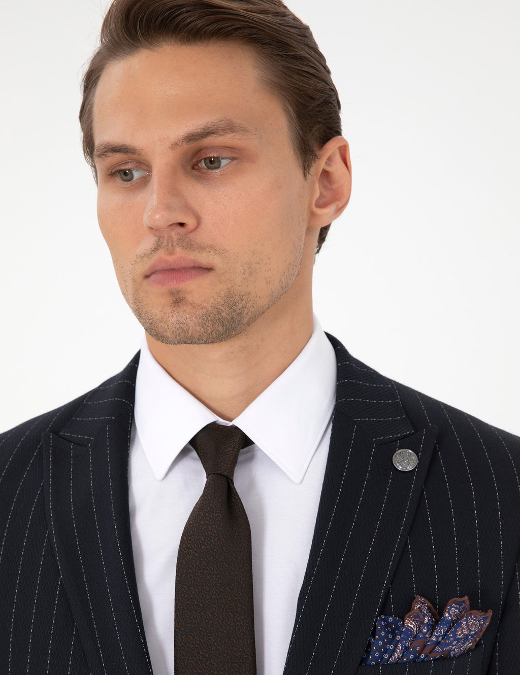 Lacivert Ex. Slim Fit _izgili Tak_m Elbise
