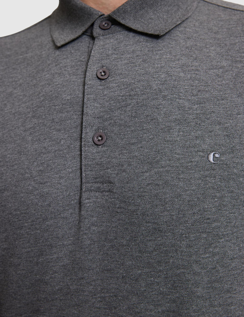 Koyu Gri Slim Fit Pamuk Kar___ml_ D__meli Polo Yaka Basic T-shirt