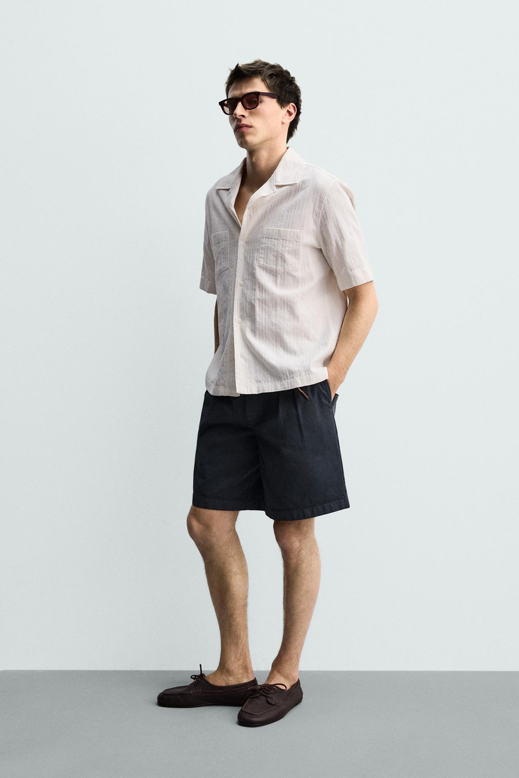 CAMISA RELAXED FIT JACQUARD RAYAS / crudo-blanco - Zara фото 4
