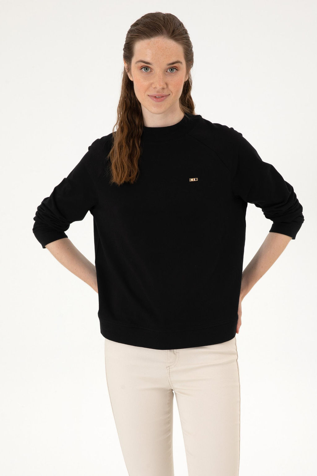 Kad_n Siyah Regular Bisiklet Yaka Basic Sweatsh_rt