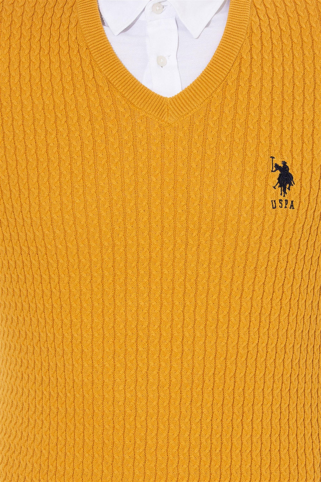 Мужской базовый трикотажный свитер шафранового цвета с v-образным вырезом Неожиданная скидка в корзине - U.s. polo assn фото 6