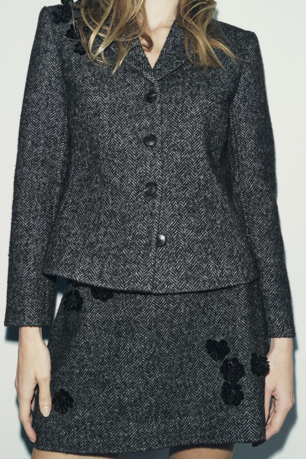 EMBROIDERED HERRINGBONE BLAZER - ZW COLLECTION - Zara фото 2