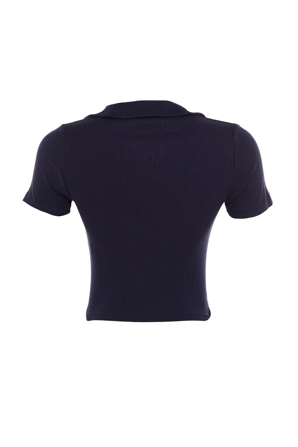 Trendyolmilla Siyah Fitted/Vucuda Oturan Crop Polo Yaka Fitilli Esnek Orme Bluz TWOSS21BZ0038  фото 21