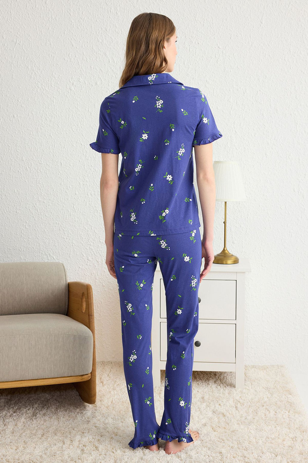 Trendyolmilla Mint %100 Pamuklu Cicekli F?rf?rl? Orme Pijama Tak?m? THMSS24PT00227  фото 16