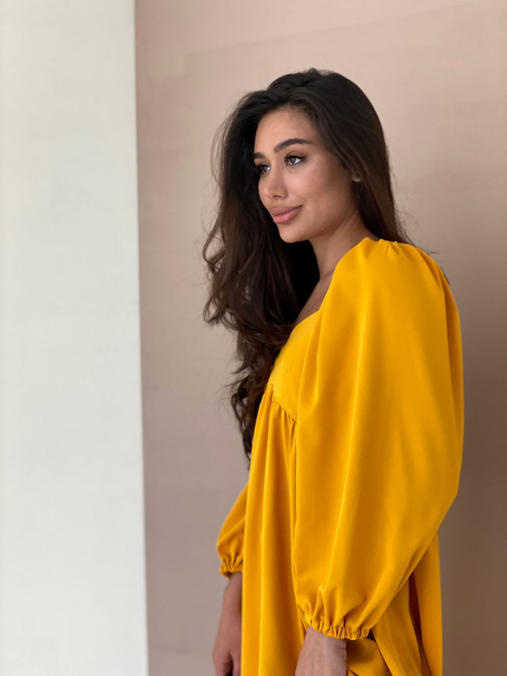 Платье-миди с пышными рукавами в цвете манго - Martichelli фото 61