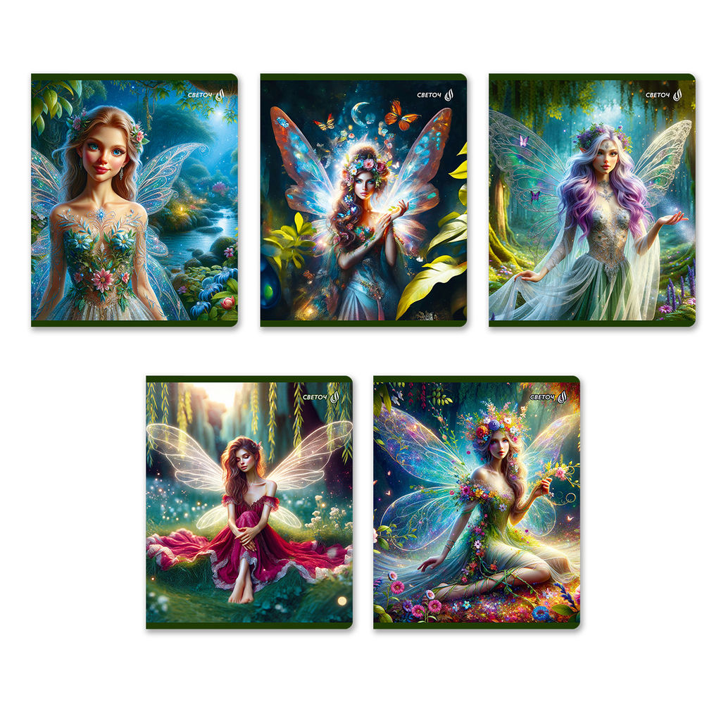 Светоч Т83 Тетрадь ученическая общая, выборочные блёстки, A5 48 л. на скобе 65 г/кв.м , белизна 100 % 10 шт. клетка 01477 Крылатая фантазия