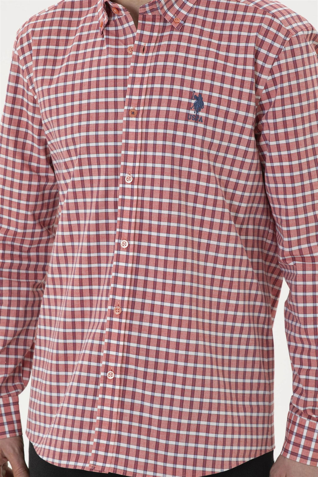 Рубашка мужская U.S. Polo Assn с длинным рукавом красная хлопок фото 6