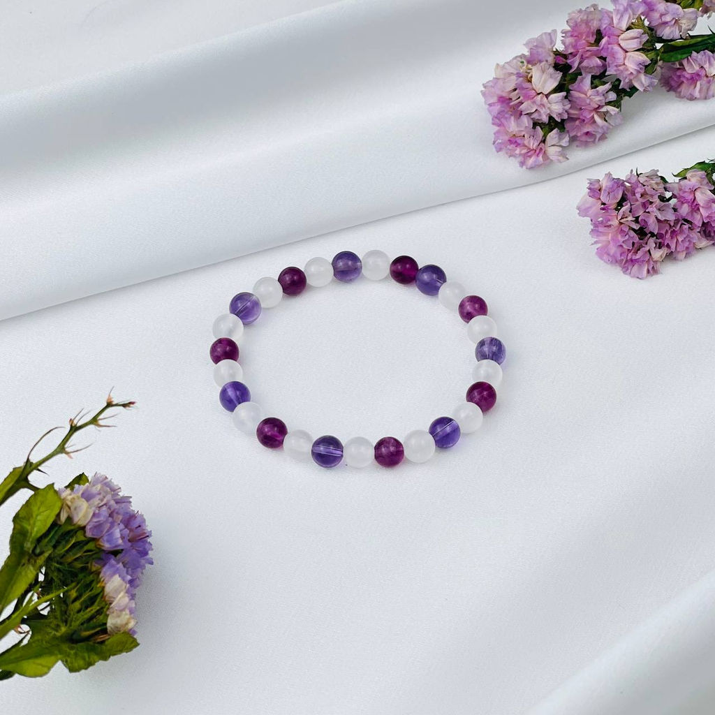 Браслет "Стихия Эфир" из Аметиста, Флюорита и Селенита 16 см