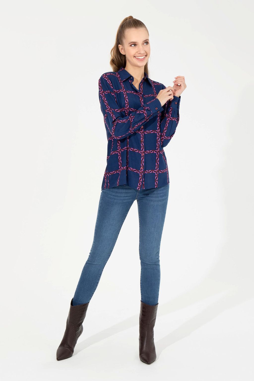 Женская рубашка вишневого цвета с длинным рукавом - U.s. polo assn фото 4