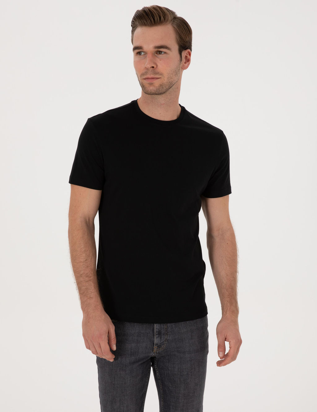 Siyah Slim Fit %100 Pamuk Bisiklet Yaka Basic T-shirt - Cacharel фото 3