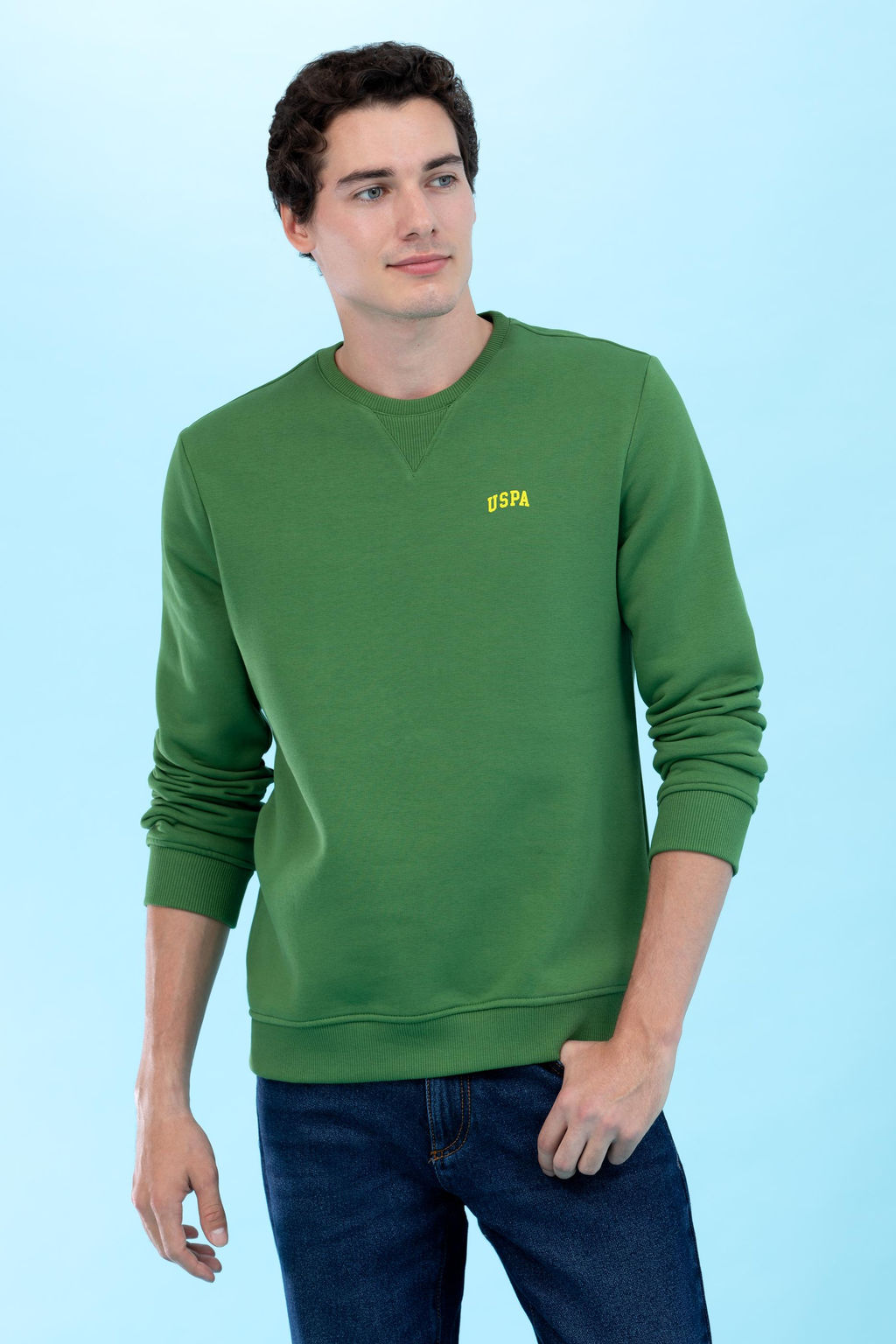 Ye_il Bisiklet Yaka Basic Sweatshirt
