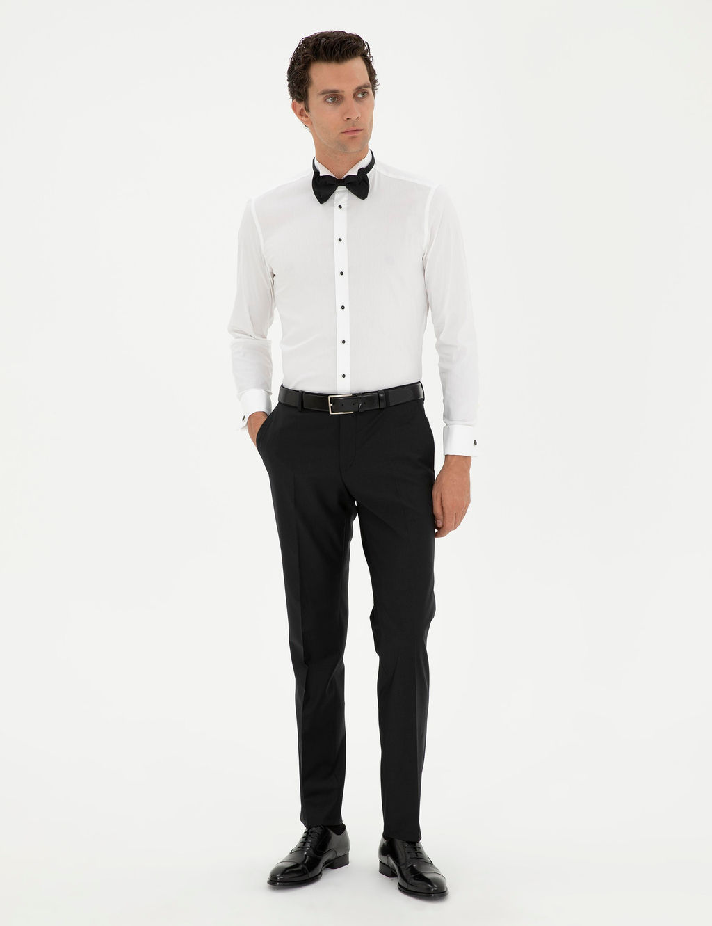 Beyaz Slim Fit Man_etli Pamuk Kar___ml_ Smokin G_mlek