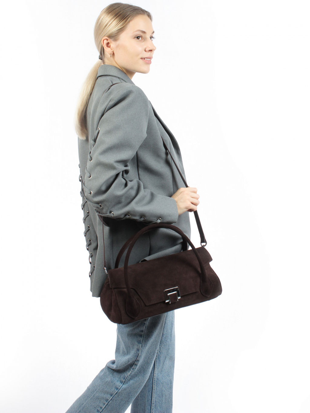 LACCOMA сумка Y9586F-коричневый натуральная замша, натуральная кожа полиэстер