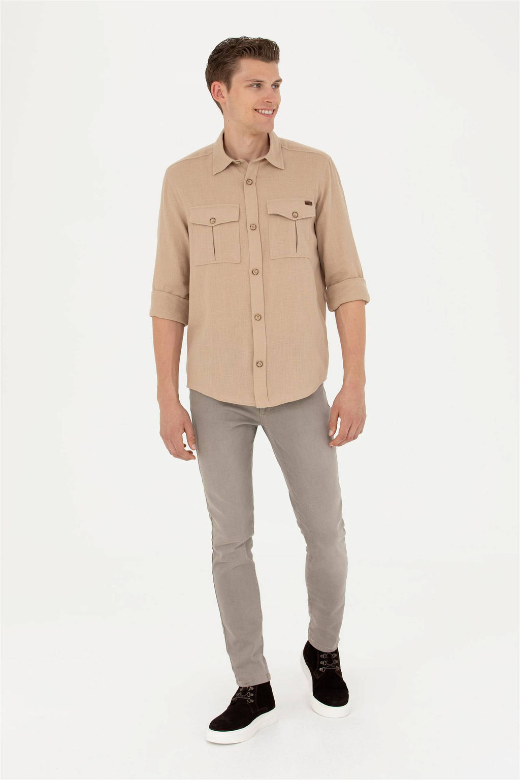 Мужская рубашка песочного цвета с длинным рукавом - U.s. polo assn фото 4