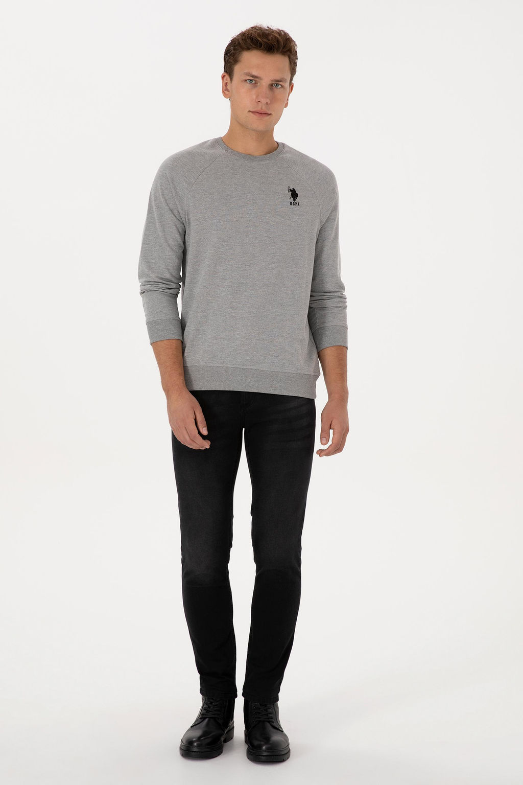 Erkek Gri Melanj Basic Sweatshirt
