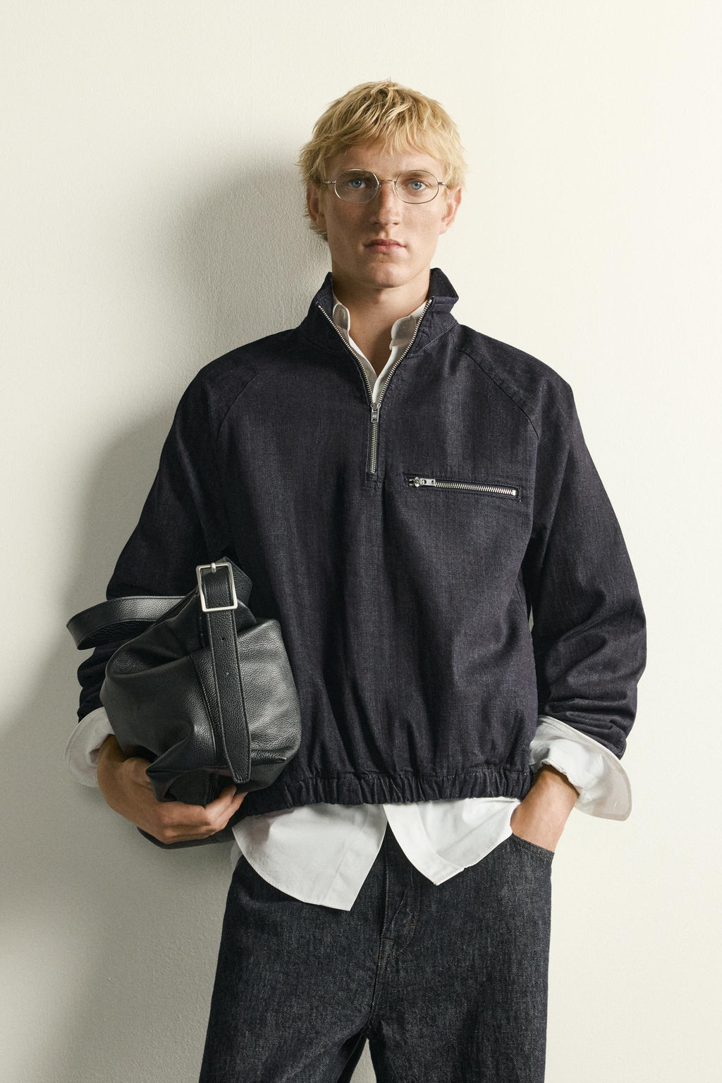SUDADERA CANGURO DENIM RELAXED FIT / ?ndigo