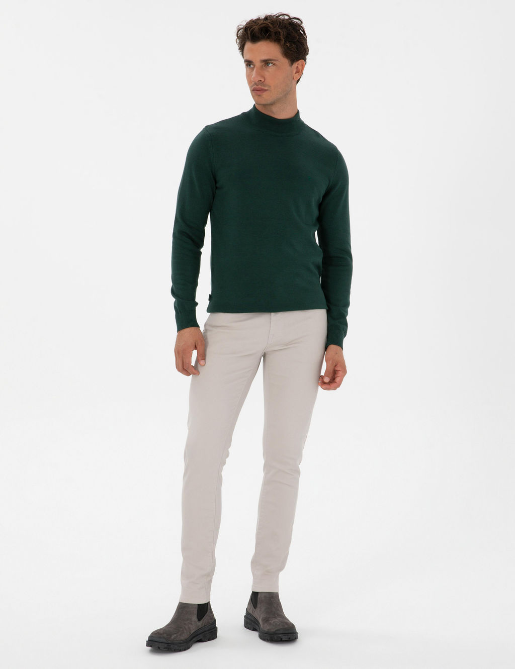 Ye_il Slim Fit Yar_m Bal_k__ Yaka Basic Triko Kazak - Pierre cardin фото 4