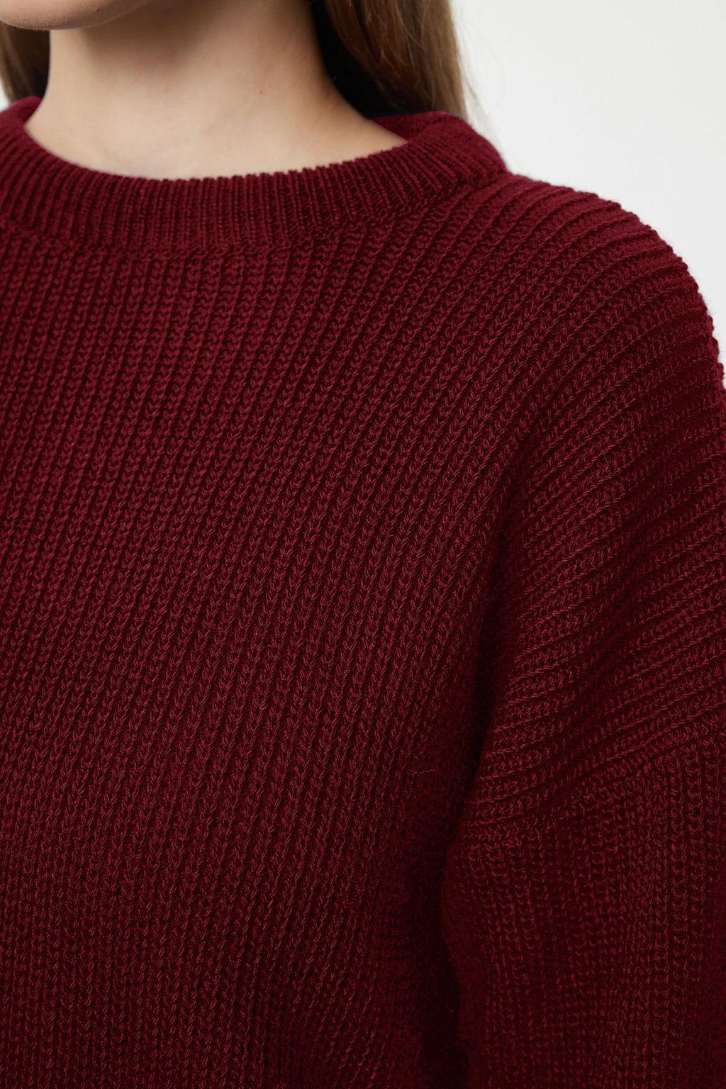Bordo Genis Kal?p Fitilli Yumusak Dokulu Triko Kazak TWOAW25KZ00342 - Trendyolmilla фото 4