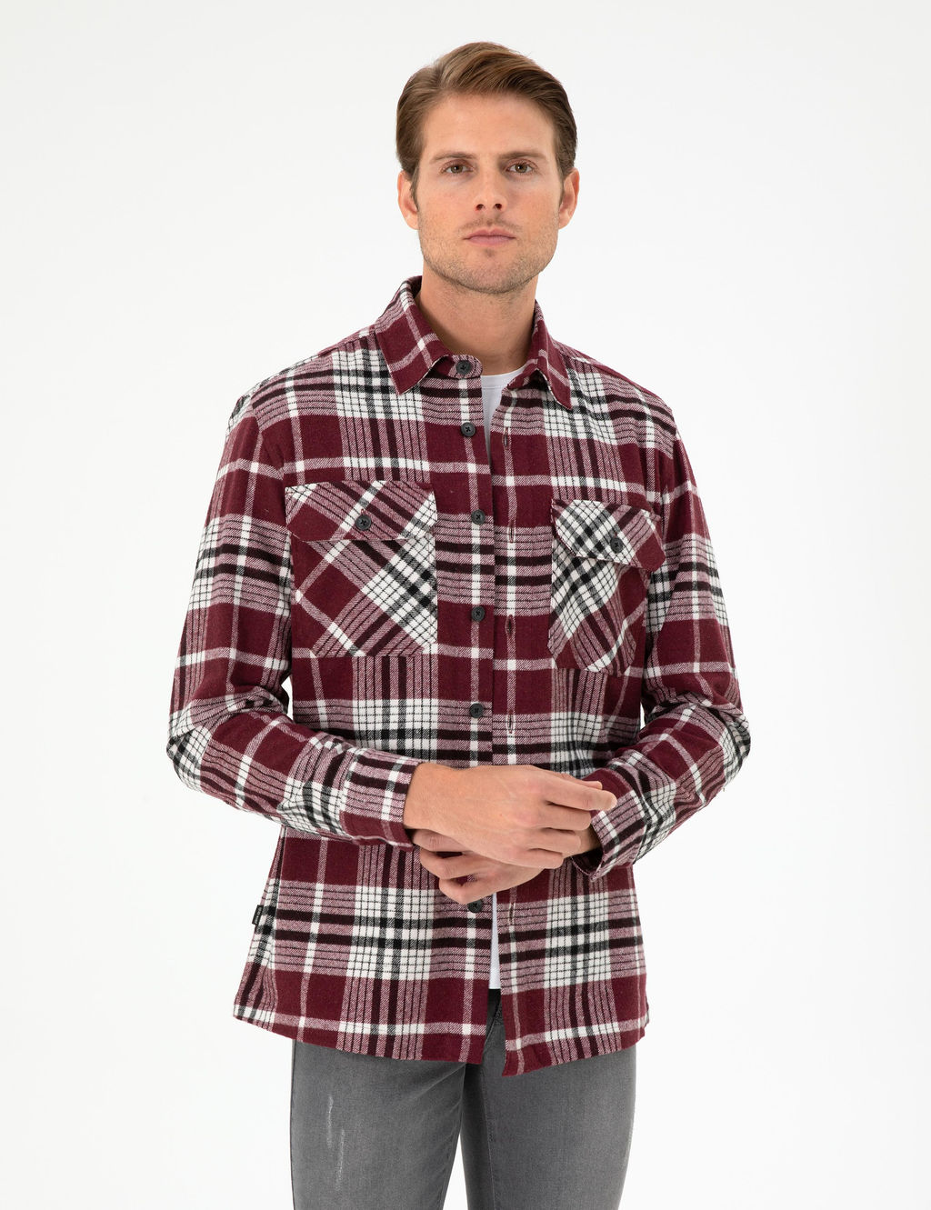 Bordo Oversize Oduncu Uzun Kollu G_mlek