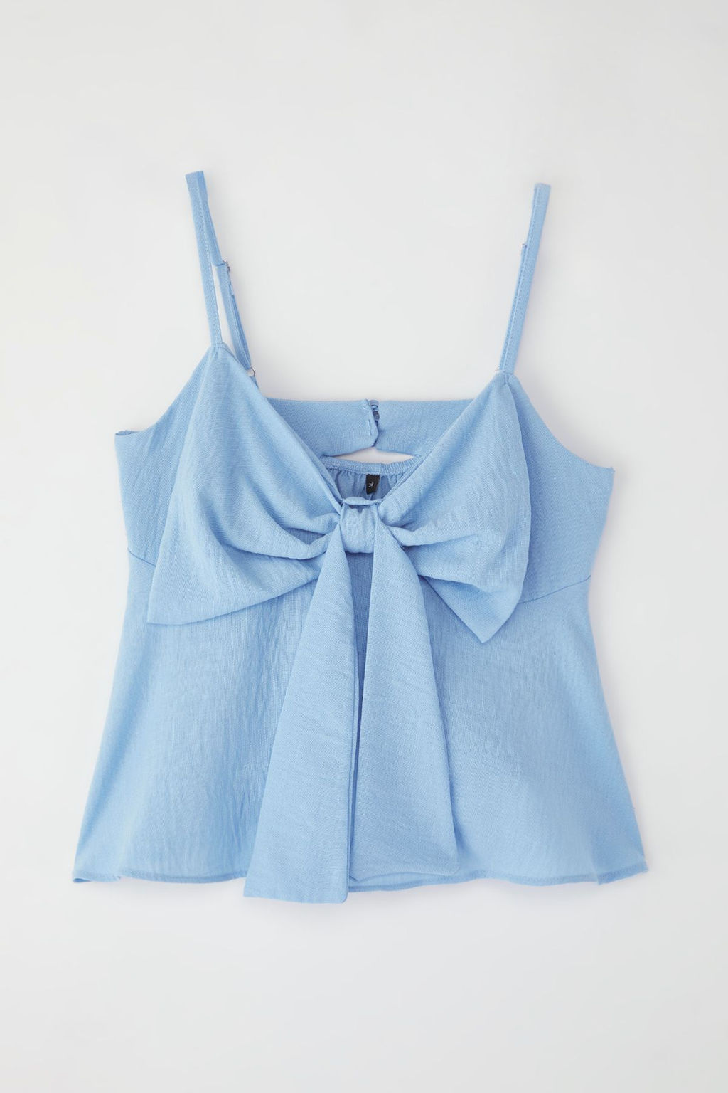 Ac?k Mavi Keten Gorunumlu Fiyonk Detayl? Ask?l? Dokuma Bluz TWOSS25BZ00249