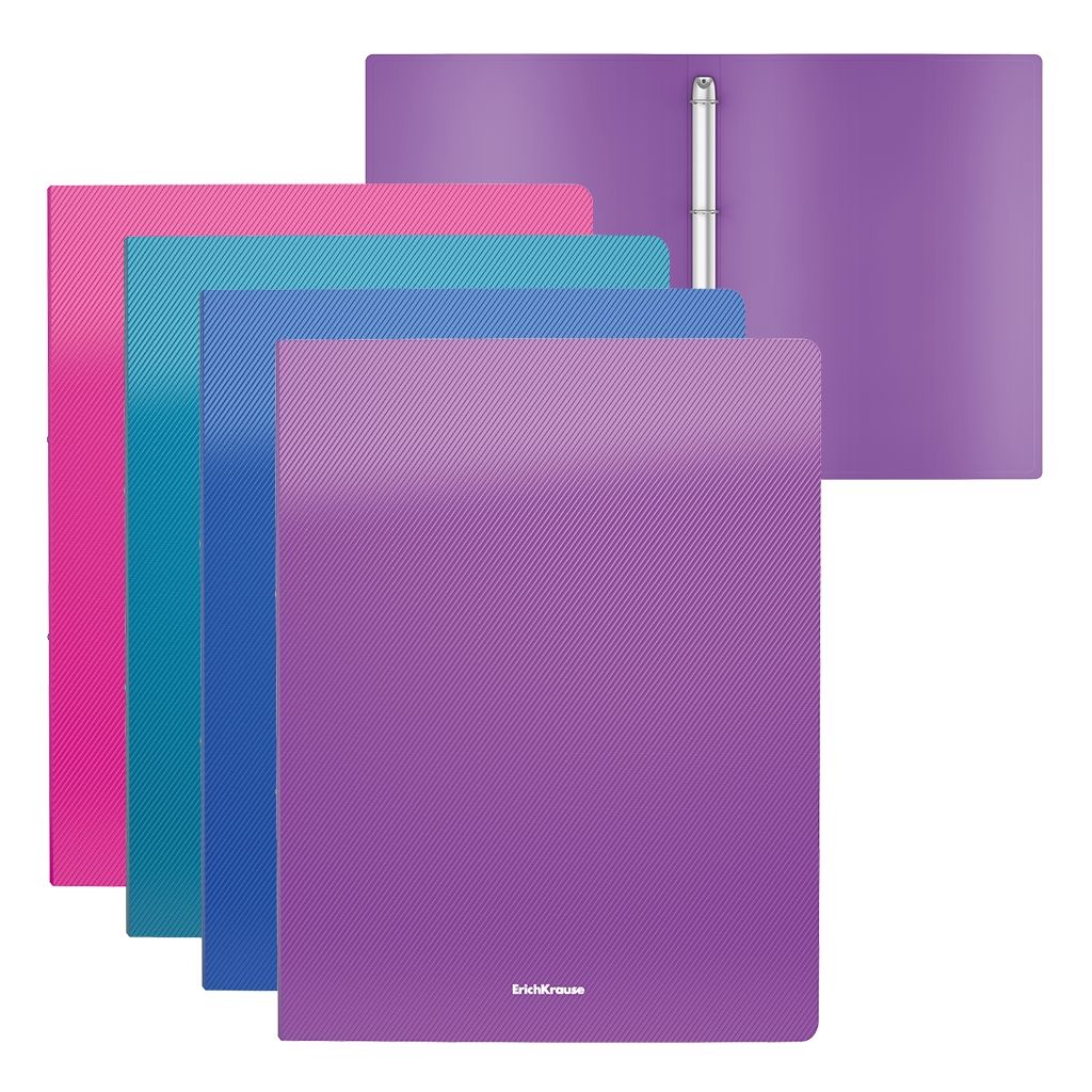 Цена за 4 шт. Папка на 4 кольцах пластиковая ErichKrause Diamond Vivid, 24мм, A4, ассорти (в пакете по 4 шт.)