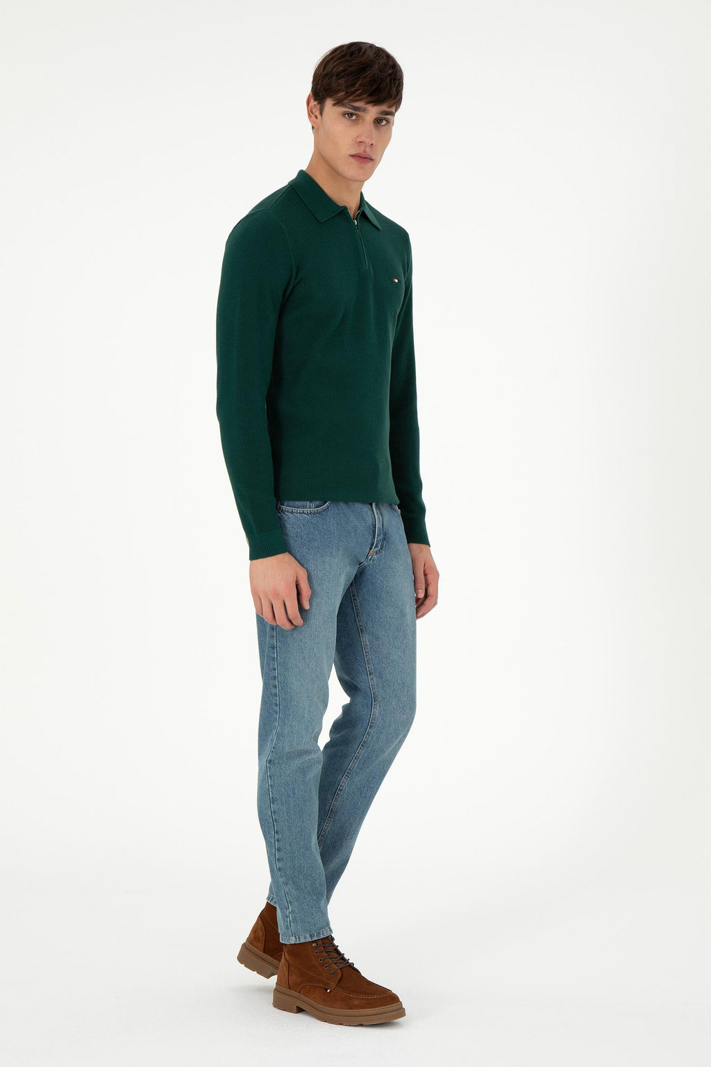 Erkek Regular Fit Yar_m Fermuarl_ Koyu Ye_il Basic Kazak - U.s. polo assn фото 4