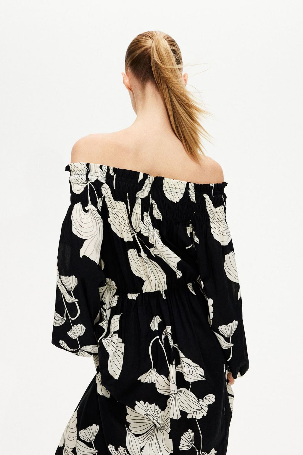 Vestido off-the-shoulder con escote nido de abeja - H&m фото 4