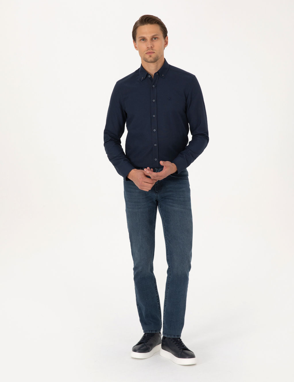 Lacivert Slim Fit Uzun Kollu G_mlek
