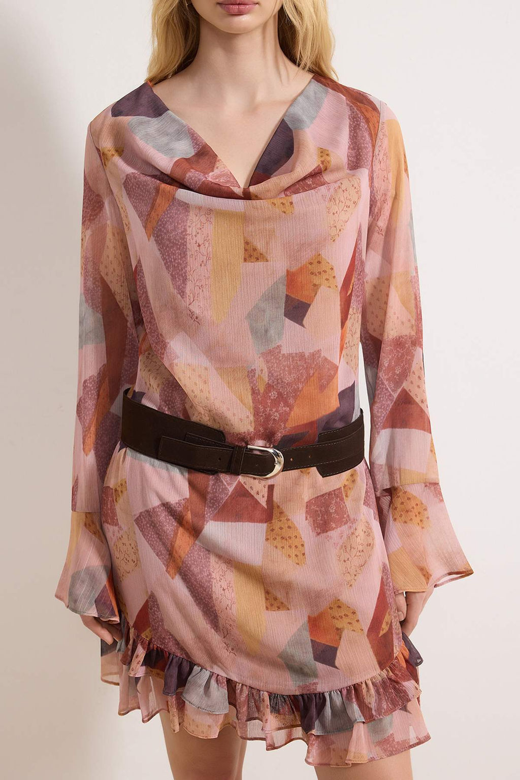 Cok Renkli Suet Kemerli Mini Astarl? Dokuma Elbise TWOSS26EL00072