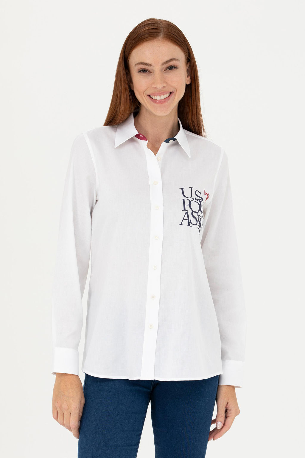 Женская белая рубашка с длинным рукавом - U.s. polo assn фото 15