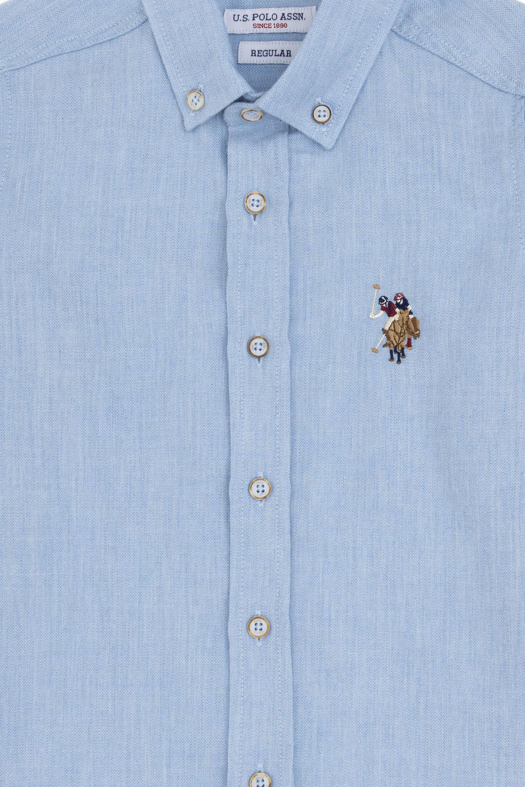Голубая базовая рубашка с длинным рукавом для мальчика - U.s. polo assn фото 3